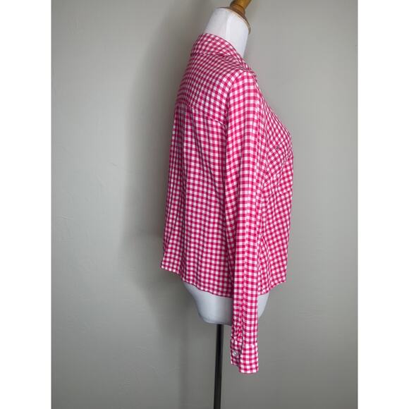 Jones NY Pink Gingham Cropped Shirt Sz Medium Western Preppy - Picture 4 of 9